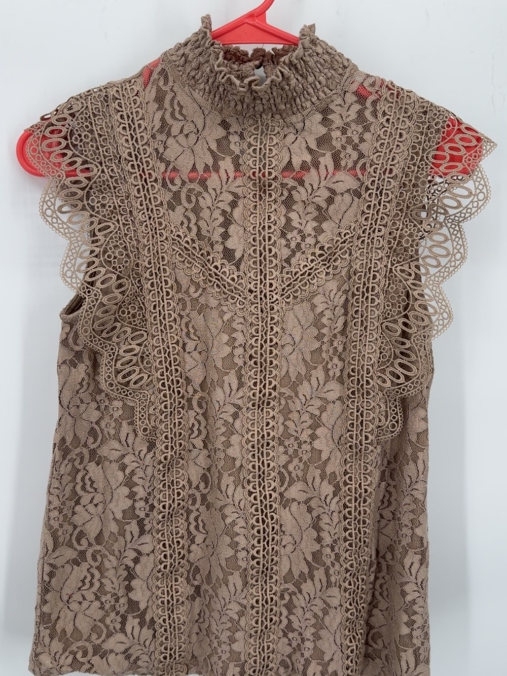 Cable & Gauge Lace Line Romantic Victorian Champagne Blouse Top Size Small